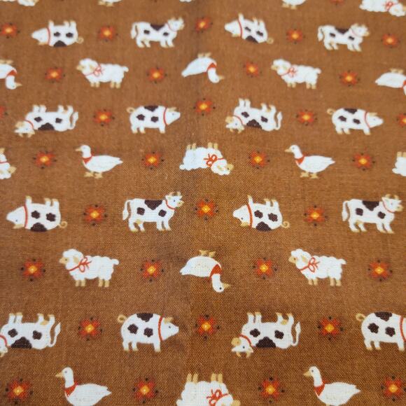 Cotton Fabric Lot 2 Pcs Farm Animal Cow Print & Geo 23x32–14x42" Brown Scraps - Picture 3 of 8